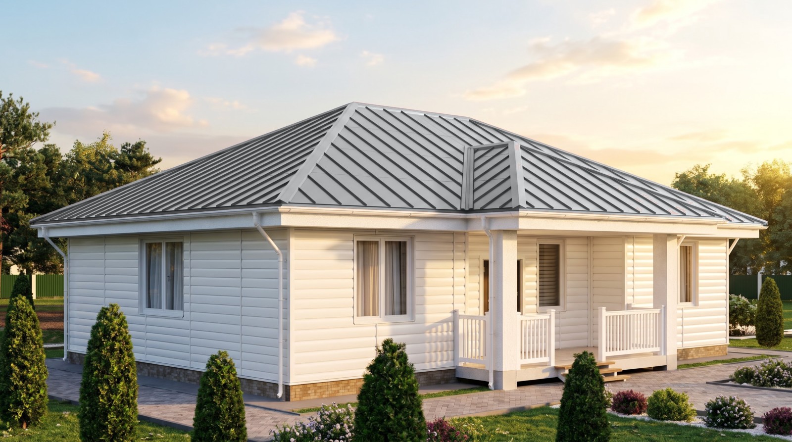 Дом с кровлей Двойной стоячий фальц, цвет сигнальный серый, RAL 7004
