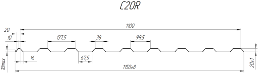 Профнастил С20R 1150/1100x0,25 мм, 1014 слоновая кость глянцевый