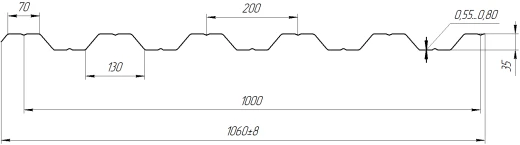 Профнастил НС35 1060/1000x0,5 мм, 7024 графитовый серый матовый