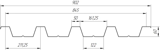 Профнастил Н60 902/845x0,55 мм, цинк