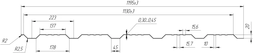 Профнастил К20 1195/1130x0,3 мм, 7037 пыльно-серый глянцевый