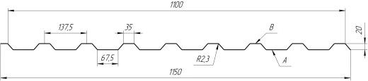 Профнастил С20B 1150/1100x0,5 мм, 7024 графитовый серый матовый